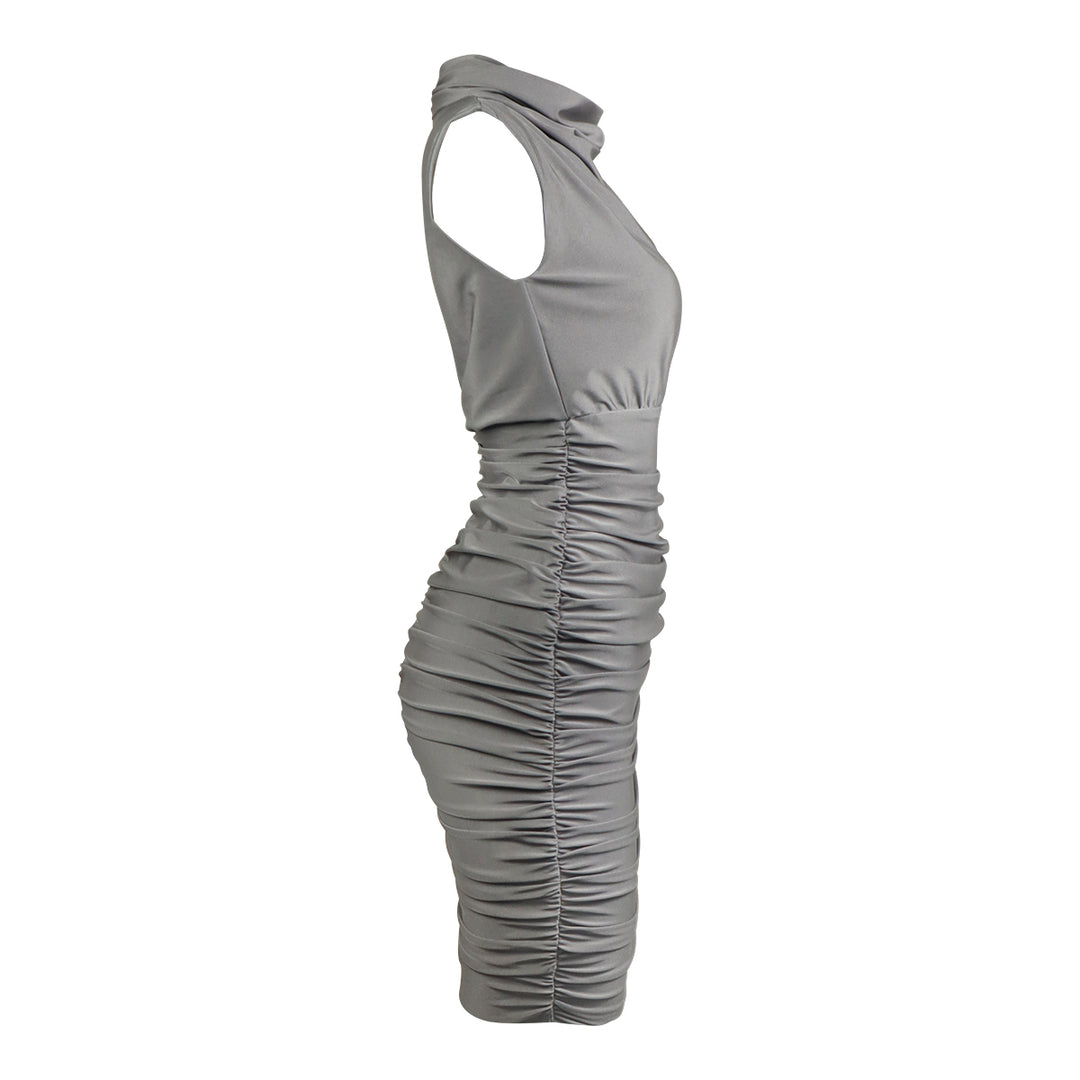 Maxime High Neck Grey Ruched Dress  Luscious The Label